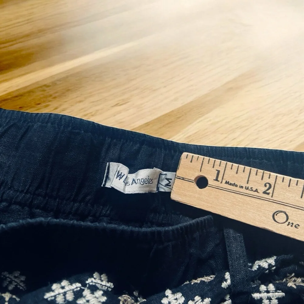 Johnny Was _ JW Los Angeles 100% Linen Black Pants with White Embroided Size M - Picture 7 of 11